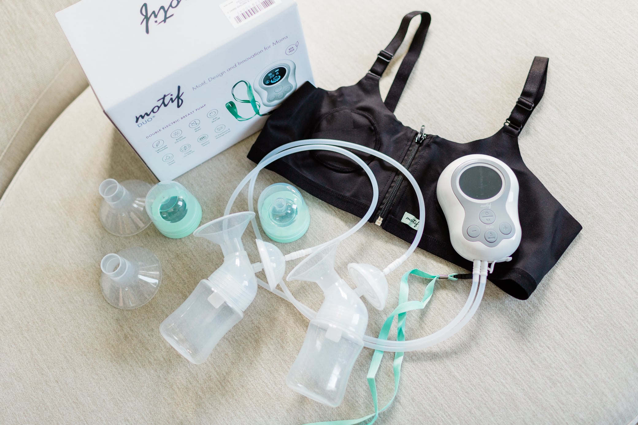 Motif duo breast pump with all of the items from the box.