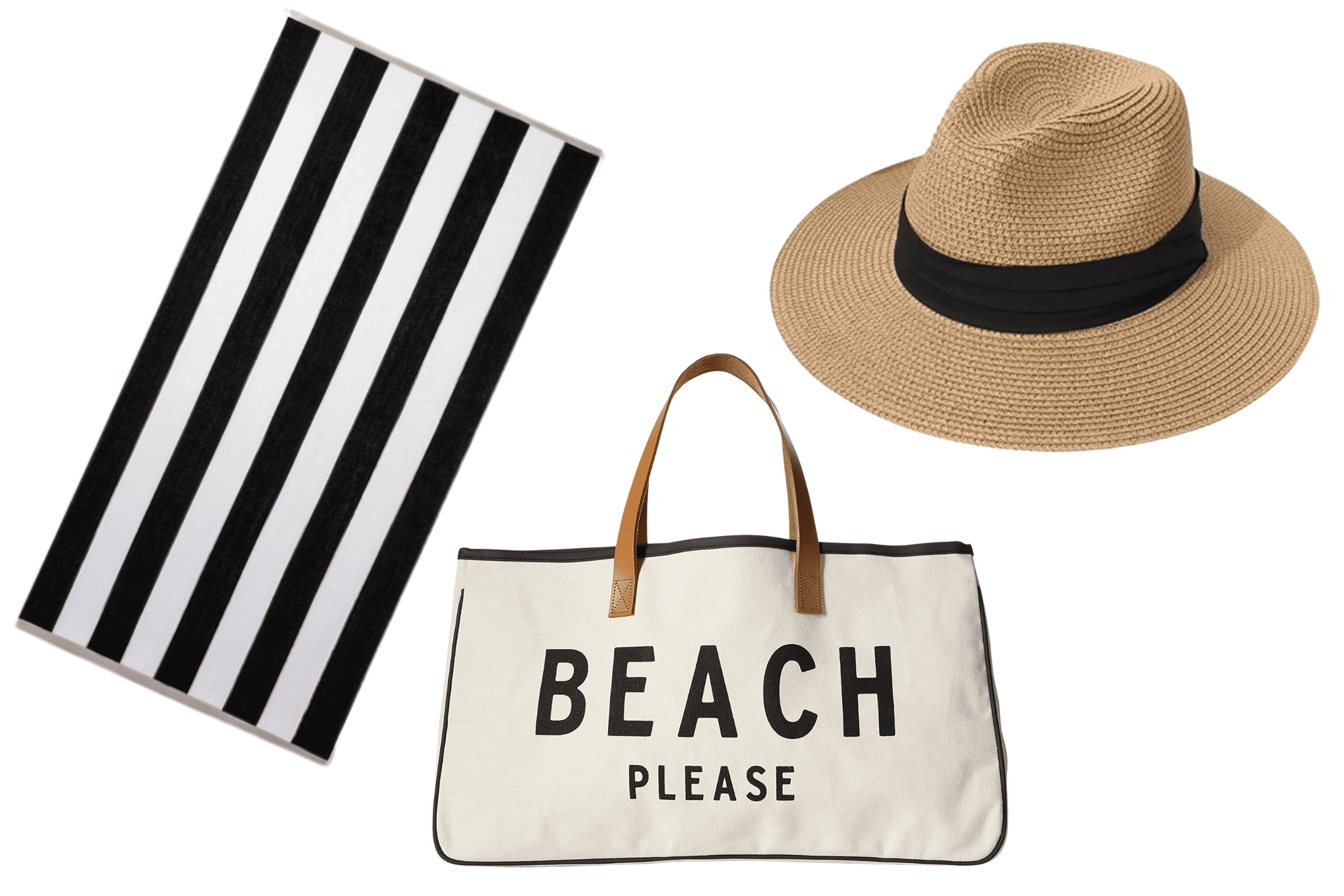 beach towel beach bag and beach hat