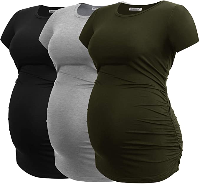 Maternity Shirt Long Sleeve Basic Top Ruch Sides Bodycon Tshirt for Pregnant Women 