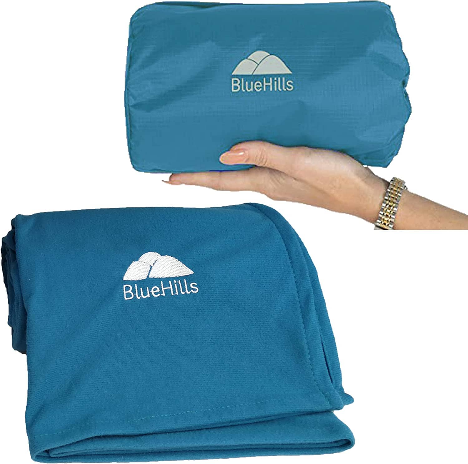 BlueHills Ultra Compact Travel Blanket in Portable Case Premium Soft Large Airplane Blanket