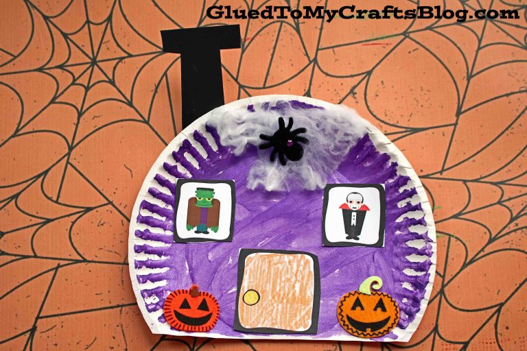 Paper plate haunted house craft for kids