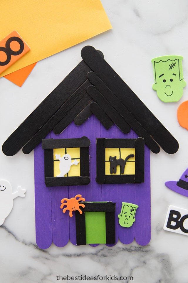 Popsicle stick haunted house craft for kids