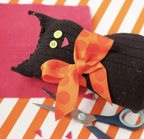 Spooky black sock cat craft for kids