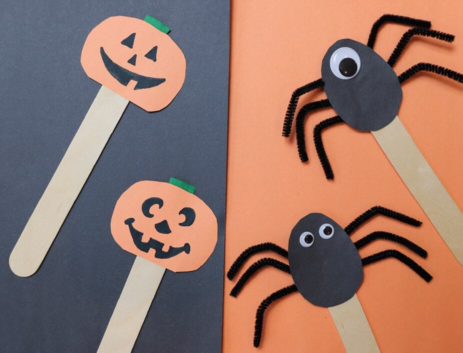 Spider and pumpkin bookmark craft for kids