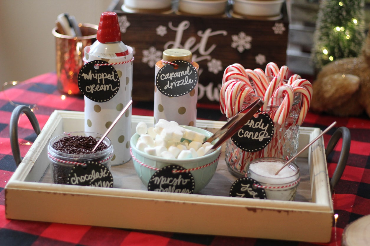 Sprinkles, marshmallows, candy cane, whip cream, chocolate, hot chocolate, cocoa, winter