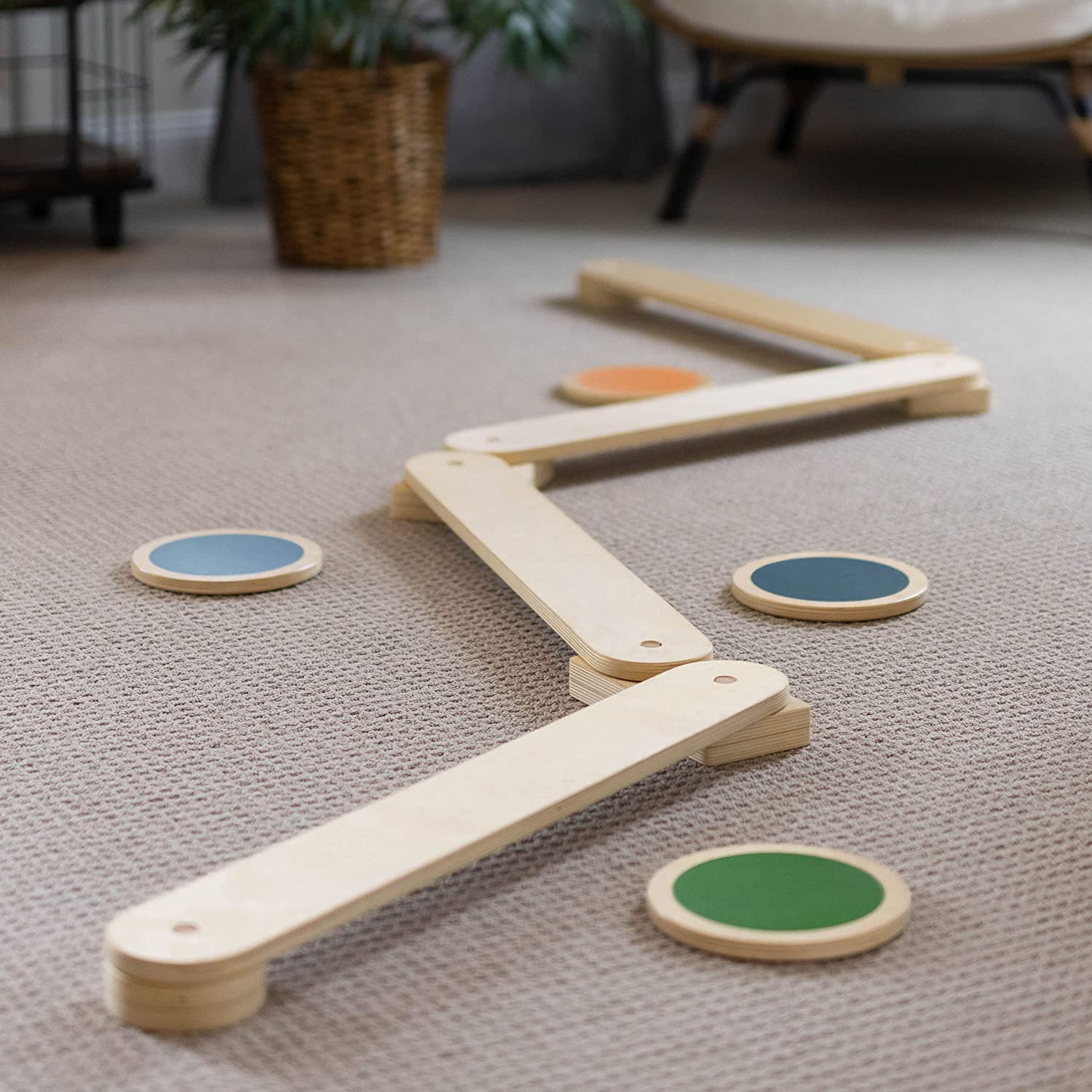 Wood balance bean with different colored stepping stones for kids