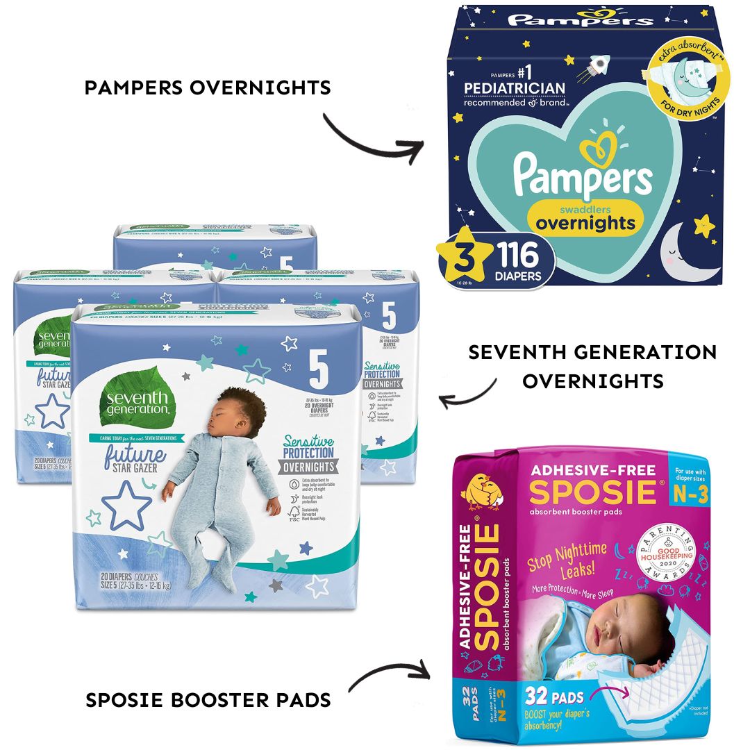 Collage of overnight diapers for babies