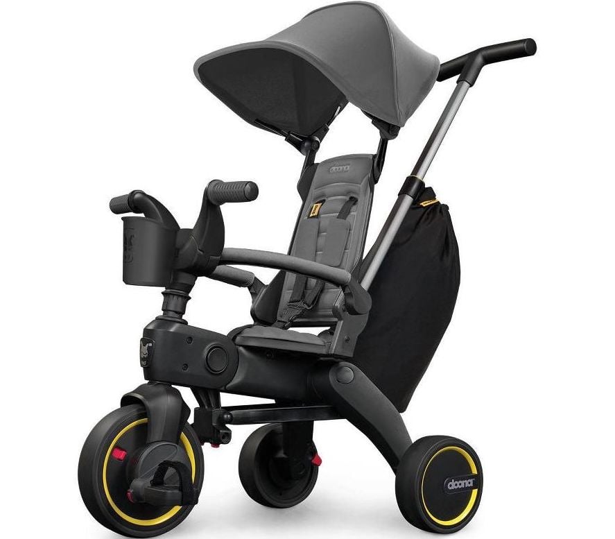 Black push tricycle for kids with canopy and cup holder 