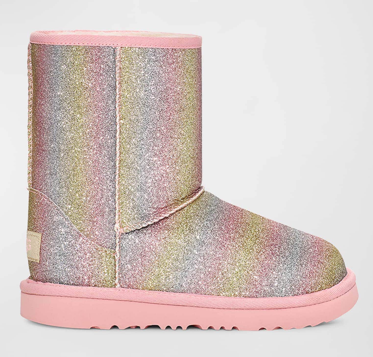 Pink and rainbow glitter UGG boots for kids