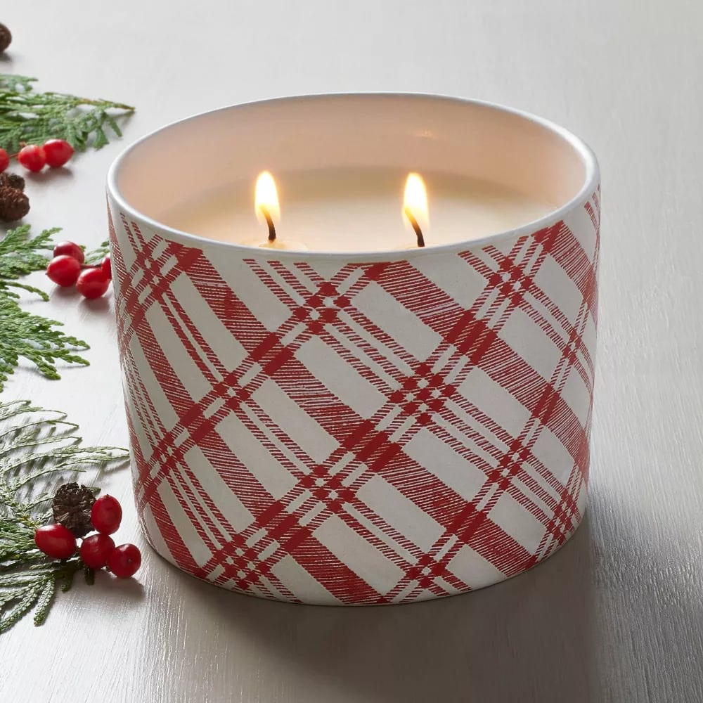 2-Wick Red Plaid Christmas Candle