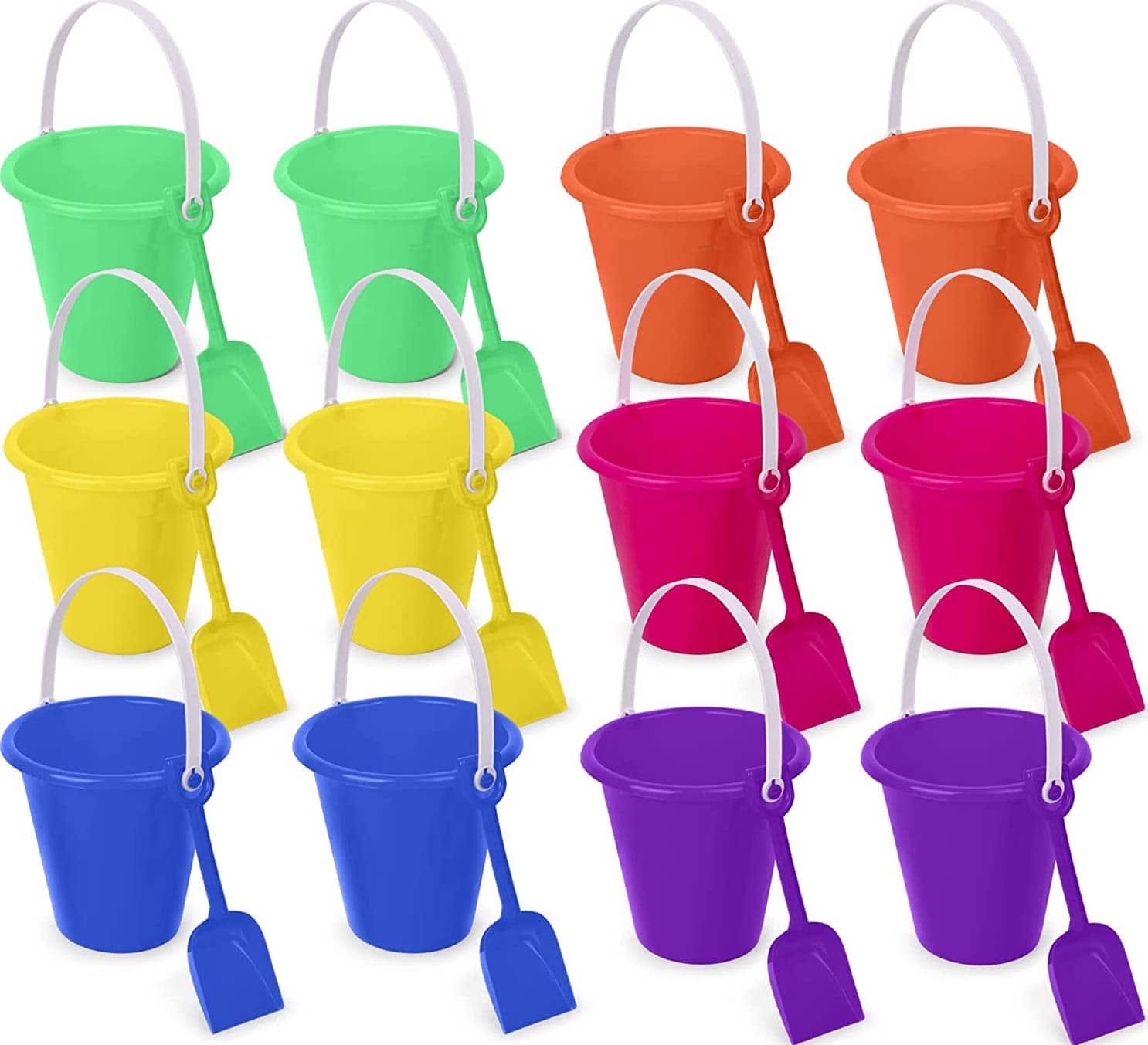Sand buckets and shovels in a variety of colors 