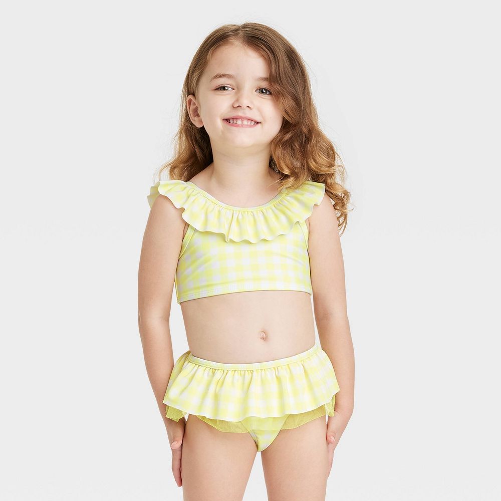 Yellow checkered two-piece swimsuit 