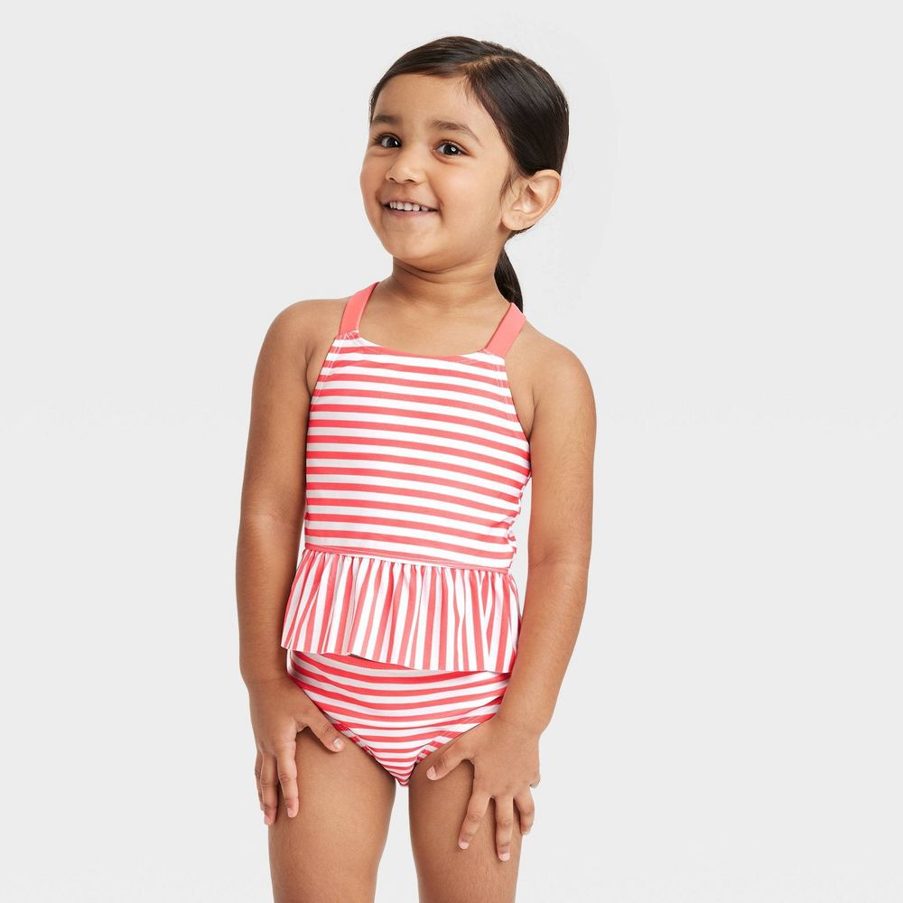 Pink and white stripe bathing suit 