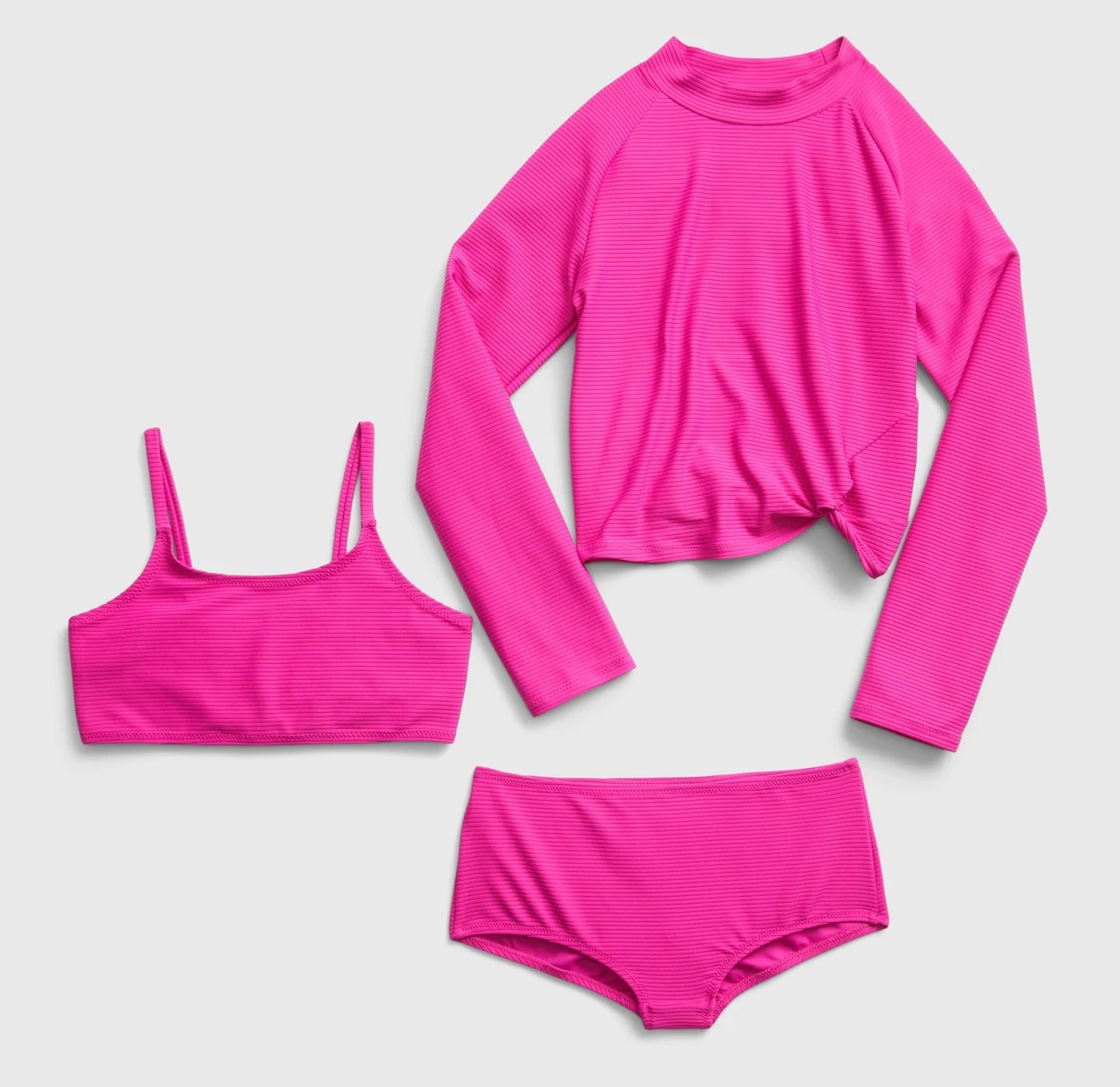 Pink three-piece swimsuit set 