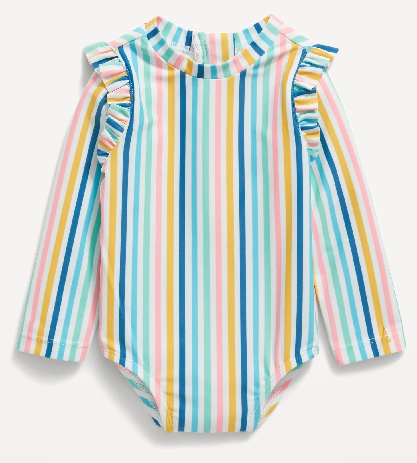 Rainbow stripe one piece long-sleeve bathing suit 