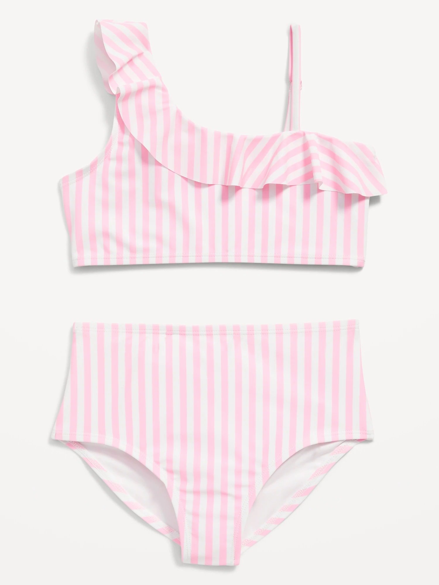 Two-piece pink and white stripe bathing suit