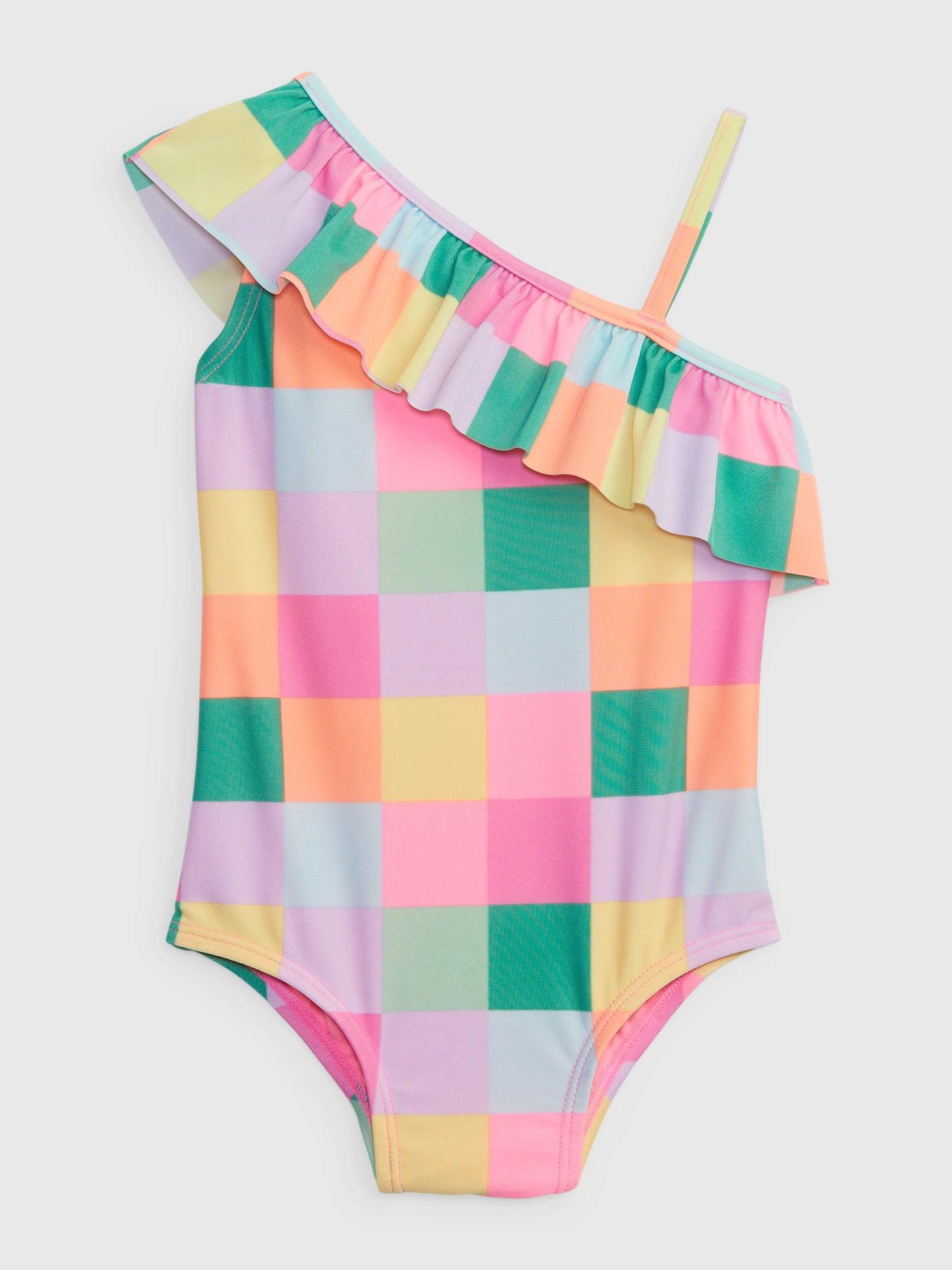 Rainbow checkered print one-piece bathing suit 