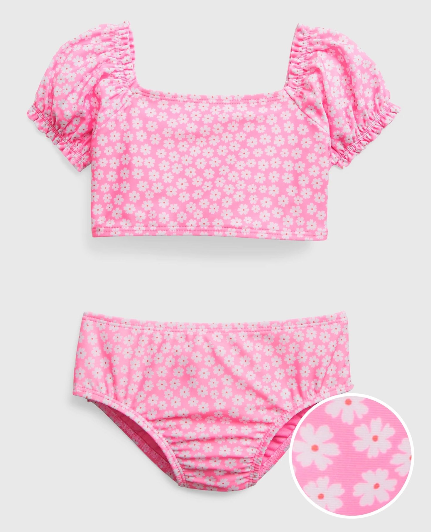Two-piece pink flower print swimsuit 