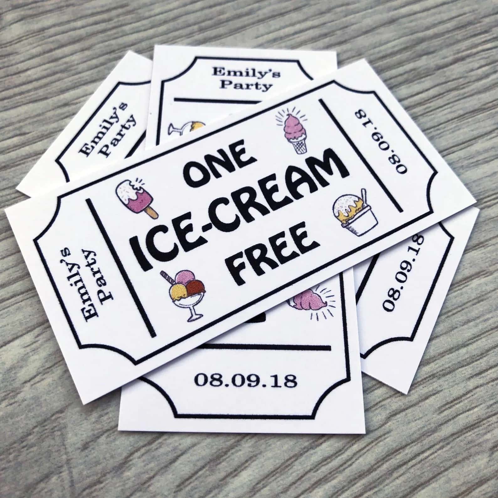 Ice cream party gift certificates