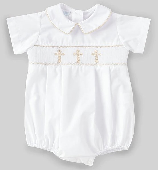 White collared onesie with crosses on front 