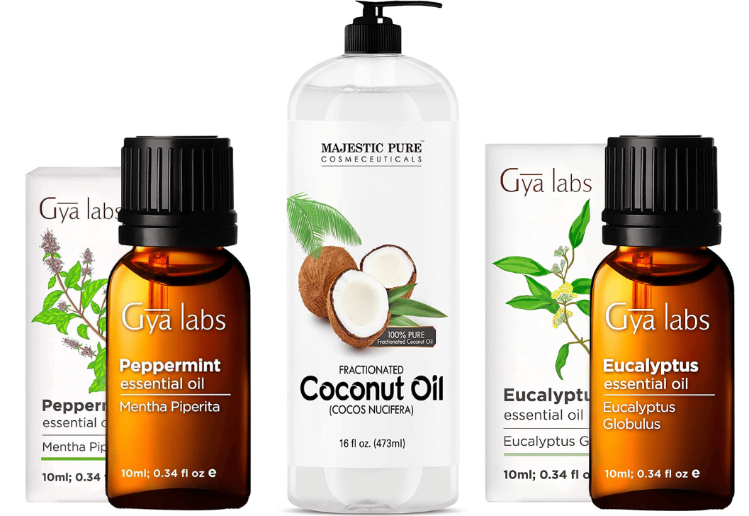 Peppermint and eucalyptus essentials oils and coconut oil carrier oil 