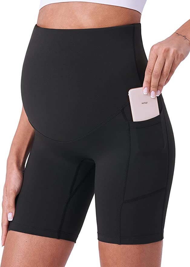 Black maternity biker shorts with pocket 