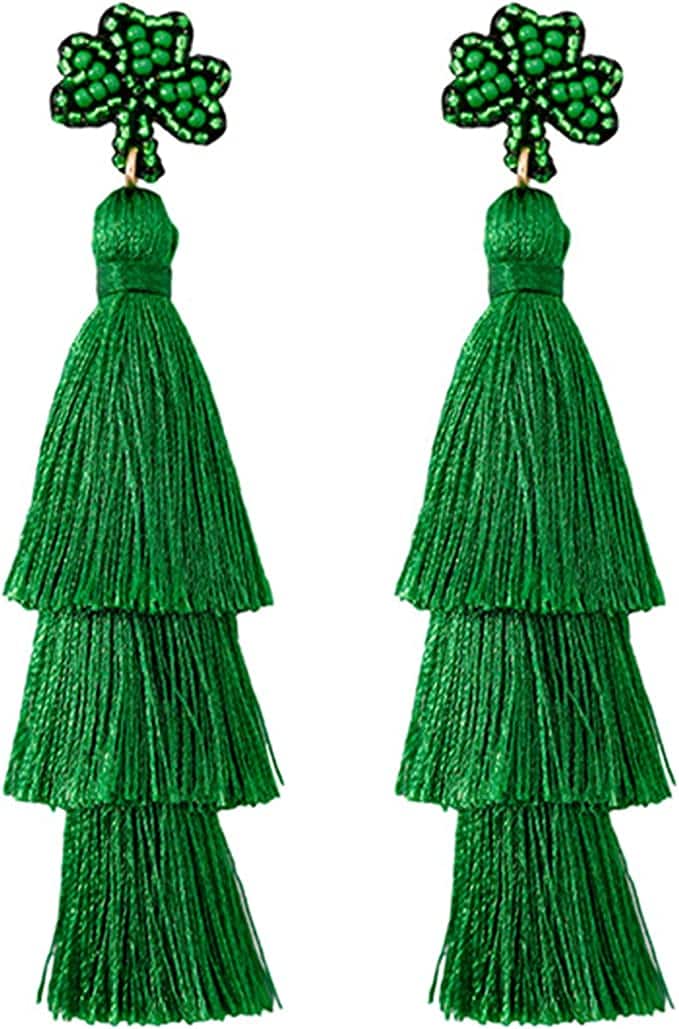 Green tassel earrings with shamrocks 