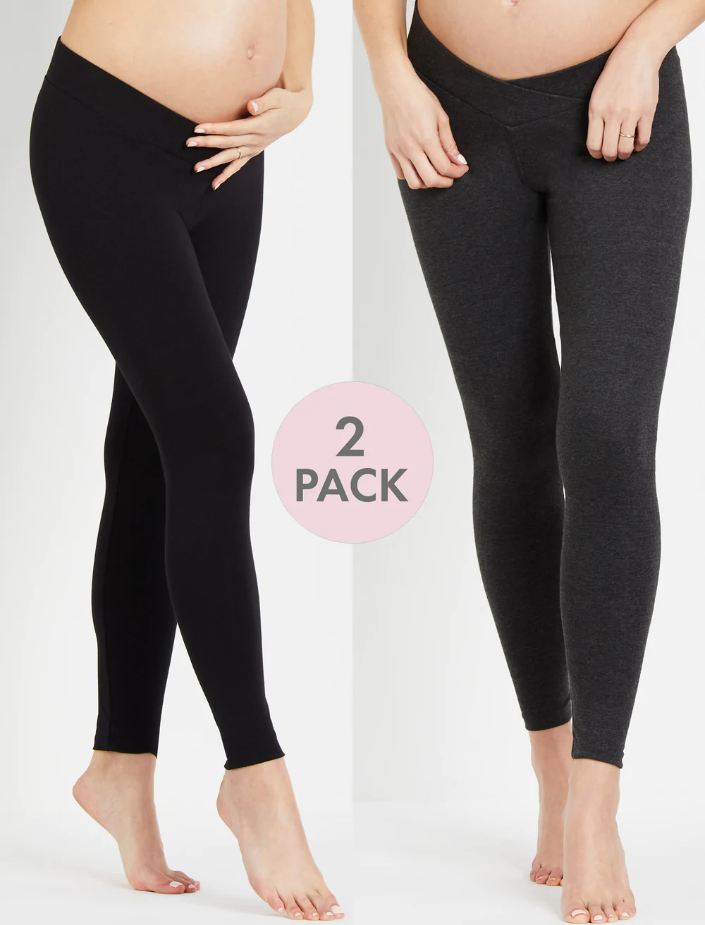 Two pairs of under belly black maternity leggings 