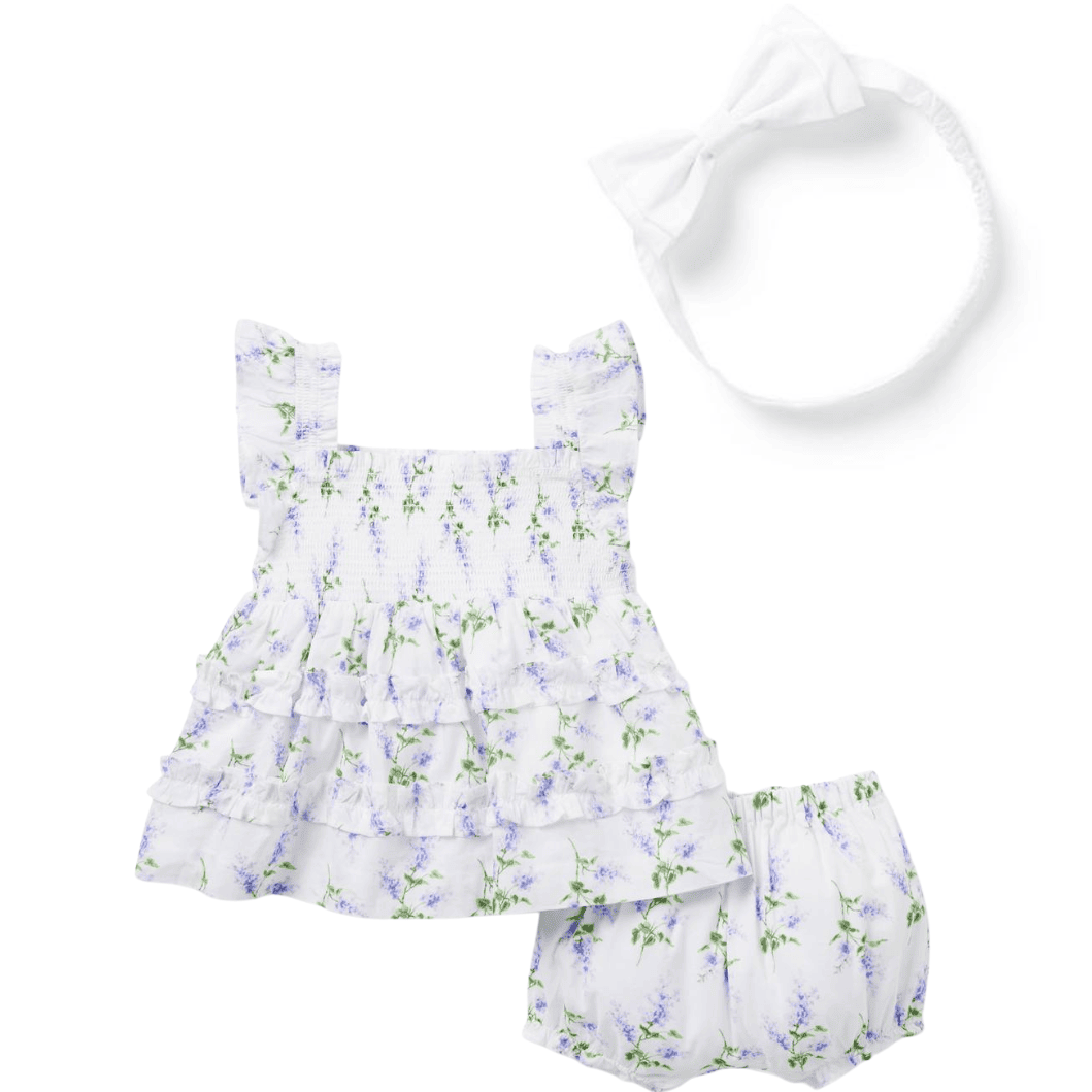Floral two piece set with white headband bow