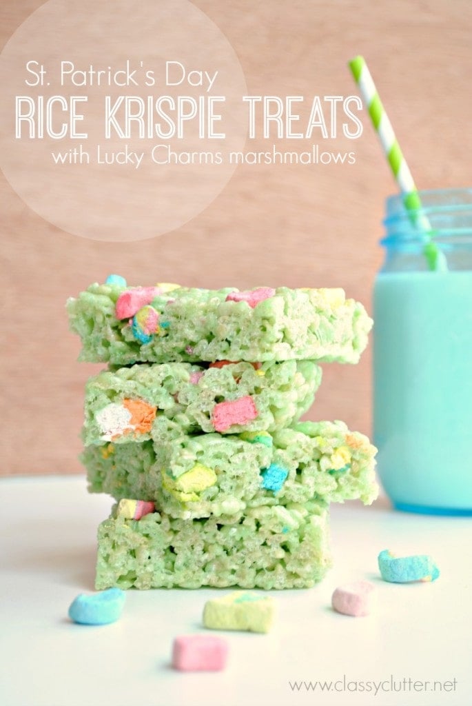 St. Patrick's Day Rice Krispie Treats with lucky charms marshmallows