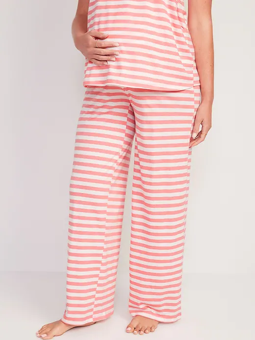 Pink and white stripe maternity pajama pants 