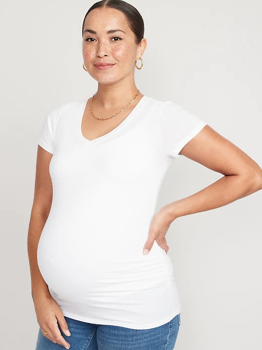 Woman in white maternity tee 