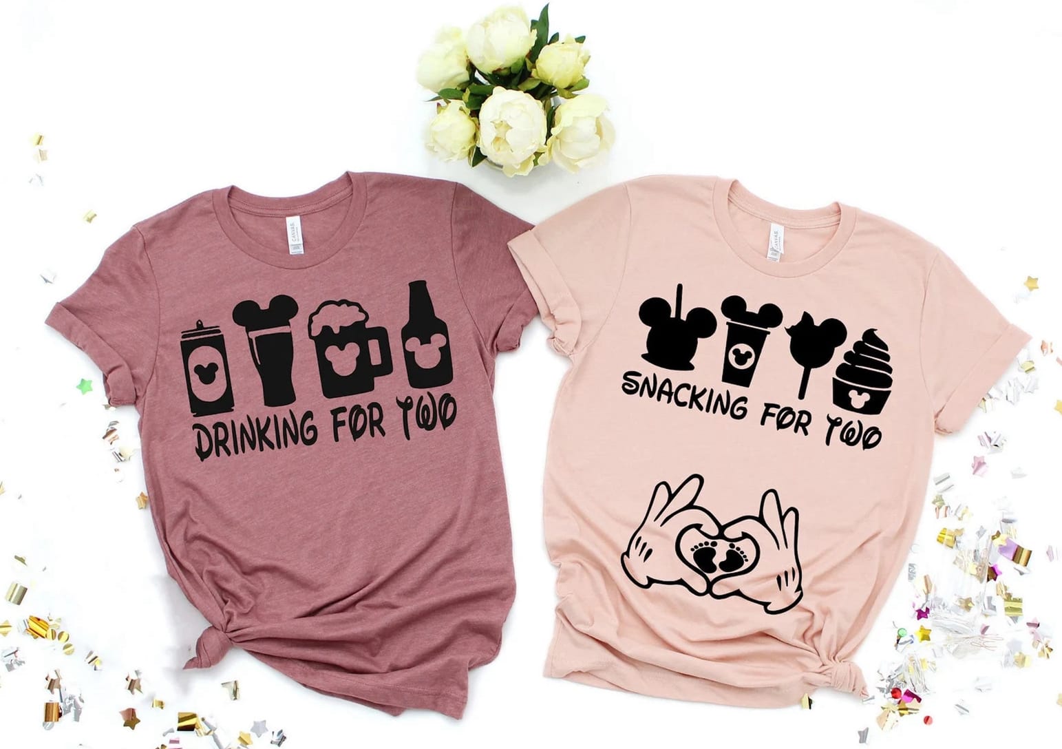 Dark and light pink Disney pregnancy announcement t-shirts 