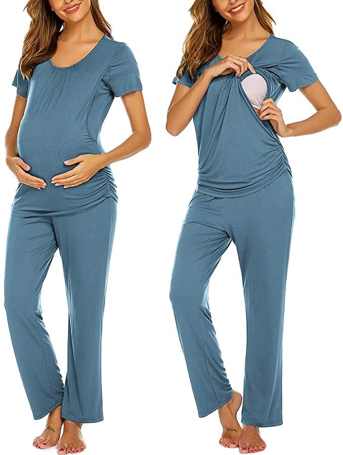 Blue matching nursing pajama set 