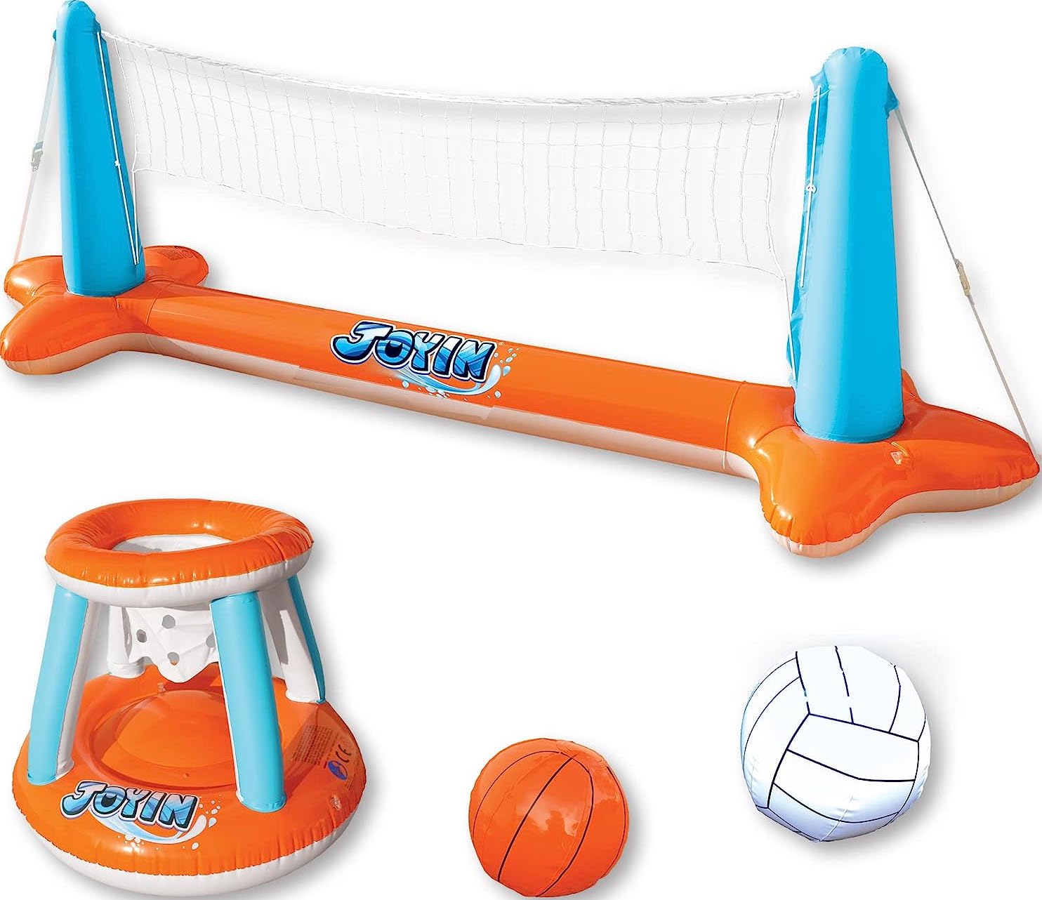 Inflatable volleyball net, basketball net, and ball 