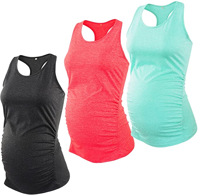Black, pink, and blue maternity tank tops 