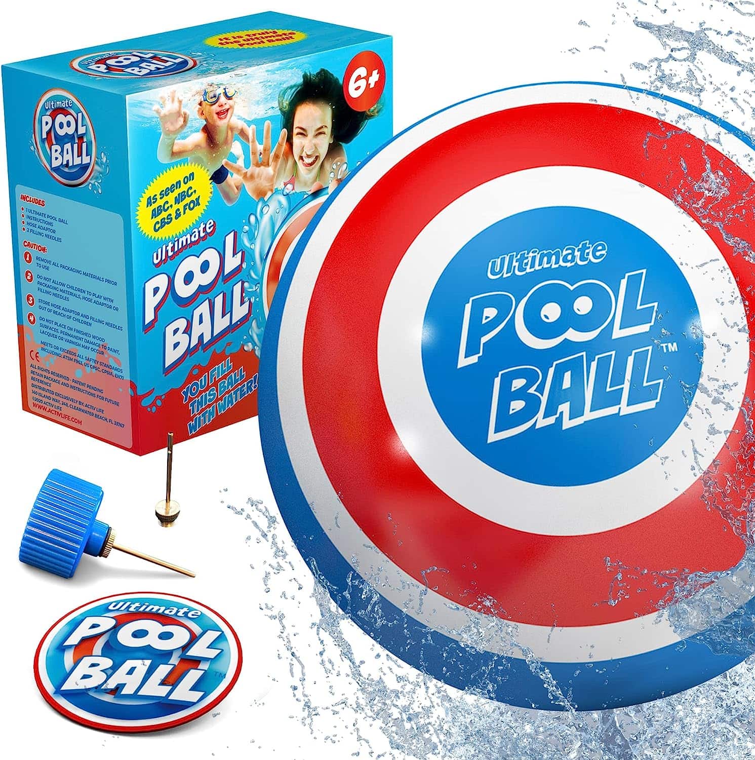 Pool ball in red, white, and blue 