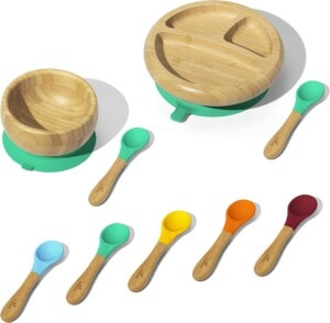 Avanchy Baby Divided Bamboo Plate, Bowl & Spoons Set