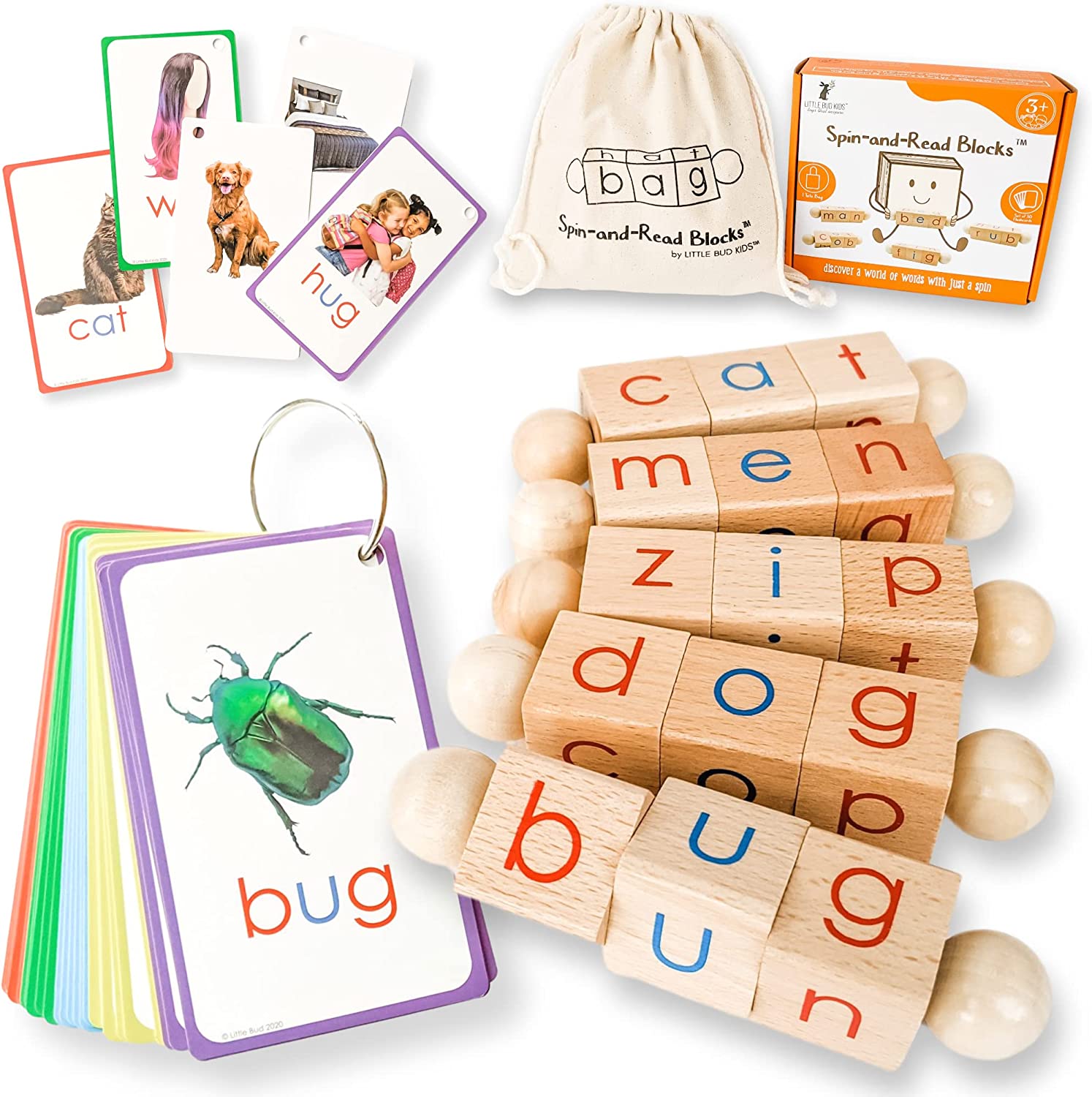 LITTLE BUD KIDS Spin-and-Read Montessori Phonetic Reading Blocks