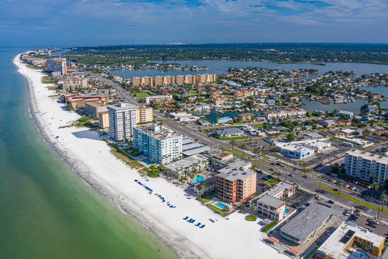 Aerial Drone Photo of Hotels on Beach in St. Petersburg, Florida