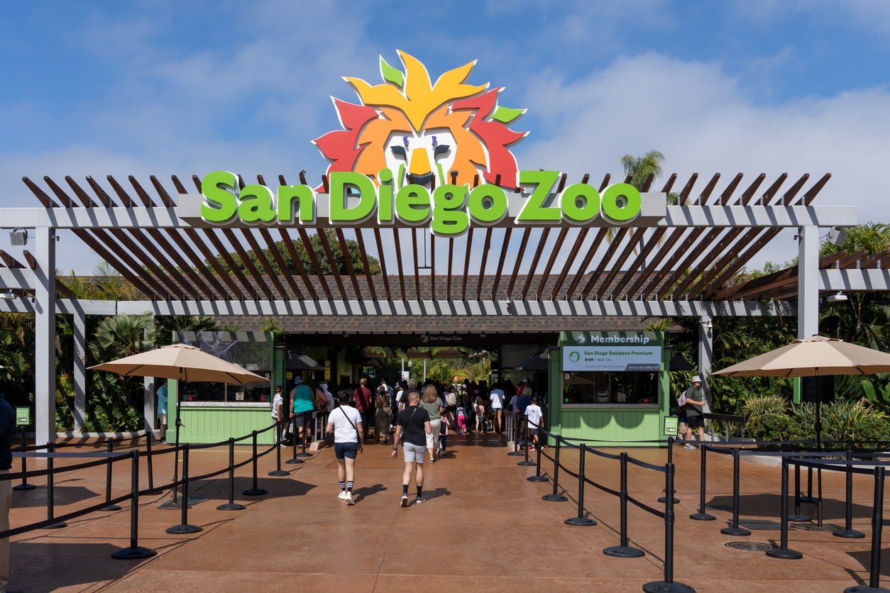 San Diego, CA, USA - July 8, 2022: The entrance to San Diego Zoo. The San Diego Zoo is a zoo in Balboa Park, San Diego, California, housing over 12,000 animals.