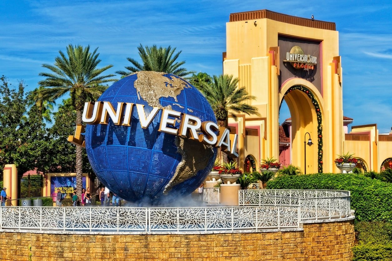 Orlando Fl., USA - January 9, 2019: Universal Studios globe located at the entrance to the theme park. Universal Studios Orlando is a theme park resort in Orlando, Florida, USA