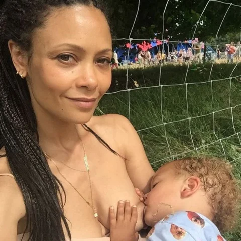 Thandie Newton breastfeeding her son