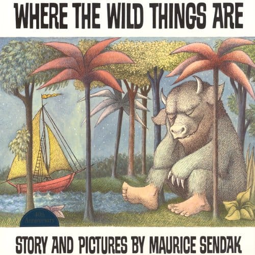 Colorful illustration of a wild animal in nature, inspired by Maurice Sendak's "Where the Wild Things Are".