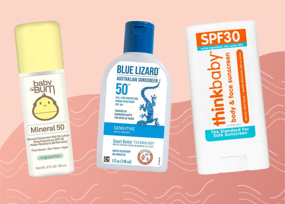 Collage of three baby sunscreens that are highly recommended