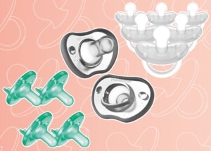 Collage of best pacifiers for breastfed babies