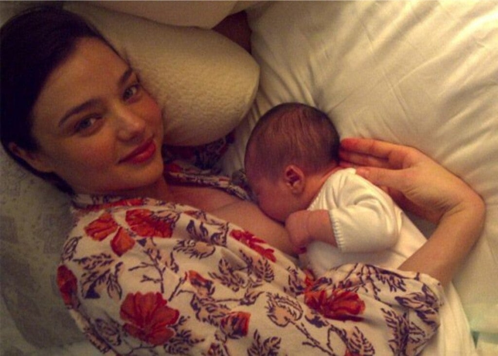 Miranda Kerr breastfeeding her newborn son