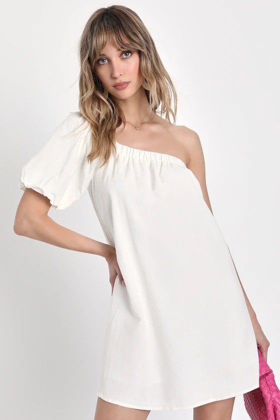 Puffy-Sleeved Loose-Fitting Dress