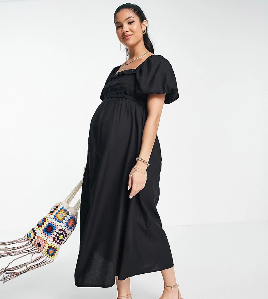 Maternity Puffy-Sleeve Dress