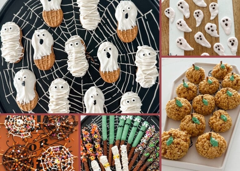 Collage of different Halloween treats for kids